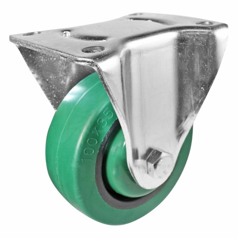 EASYROLL GREEN RUBBER FIXED PLATE CASTOR 100MM 